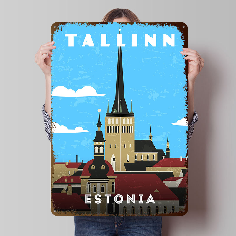 Travel Accessories For Europe - Estland Retro Reisposter Aangepaste Vintage Metalen