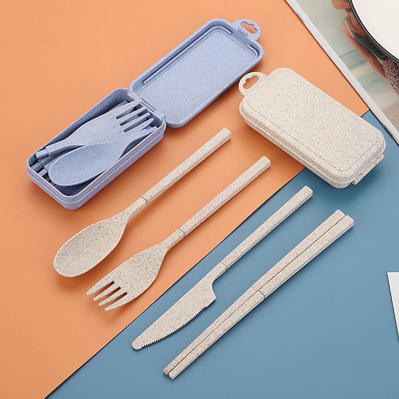 Travel Kitchen Accessories - Draagbare Tarwestrooien Vorkset Opvouwbare Opvouwbare Eetstokjes