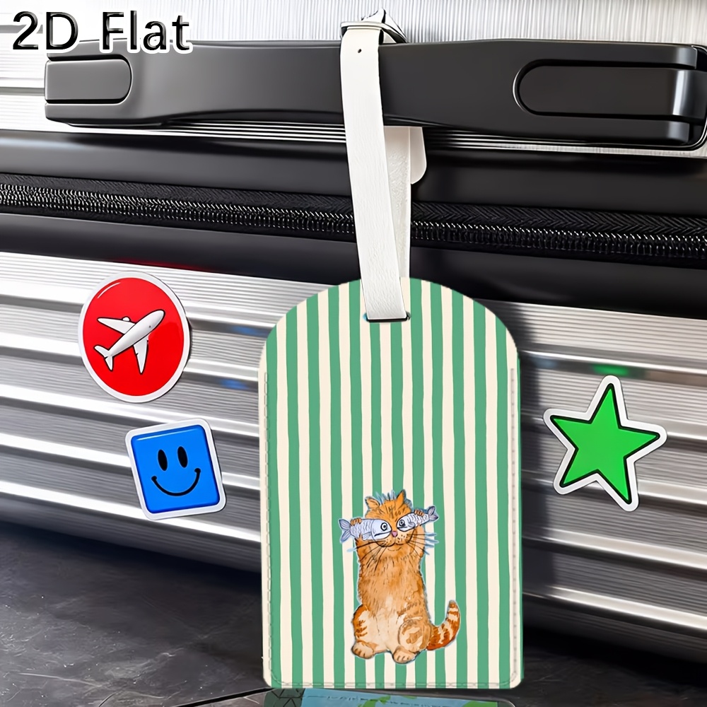 Schattige kat en groene strepe - Luggage Tag Leather recensie en prijs
