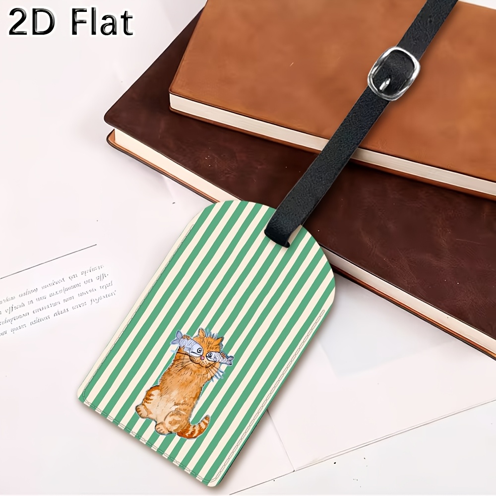 Schattige kat en groene strepe - Luggage Tag Leather recensie en prijs